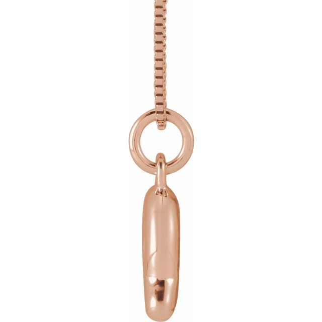 Bubble initial Q necklace in rose metal, side view