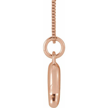 Bubble initial Q necklace in rose metal, side view