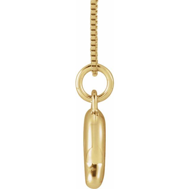 Bubble initial Q necklace in yellow metal, side view