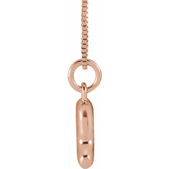 Bubble initial R necklace in rose metal, side view