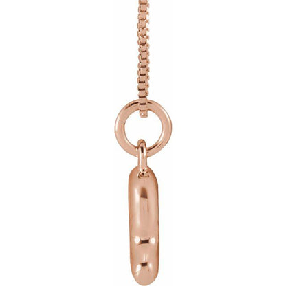 Bubble initial R necklace in rose metal, side view