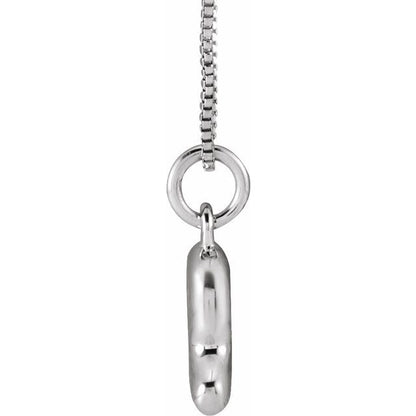 Bubble initial R necklace in white metal, side view