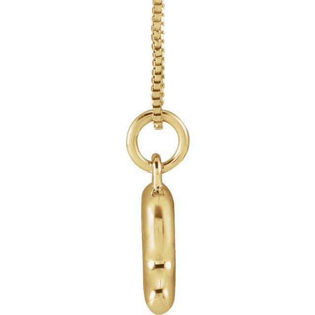 Bubble initial R necklace in yellow metal, side view