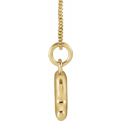 Bubble initial R necklace in yellow metal, side view