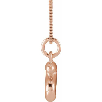 Bubble initial S necklace in rose metal, side view