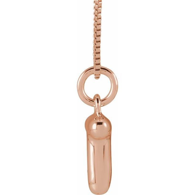 Bubble initial T necklace in rose metal, side view