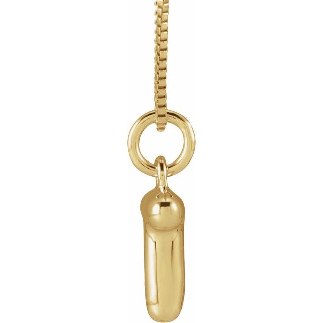 Bubble initial T necklace in yellow metal, side view