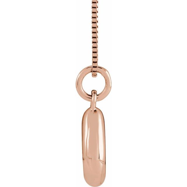 Bubble initial U necklace in rose metal, side view