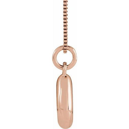 Bubble initial U necklace in rose metal, side view
