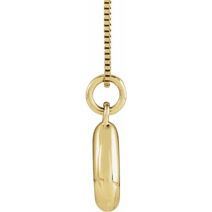 Bubble initial U necklace in yellow metal, side view