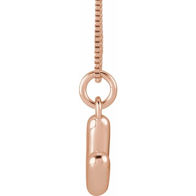 Bubble initial V necklace in rose metal, side view
