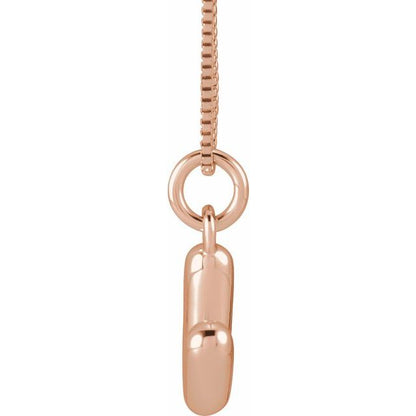 Bubble initial V necklace in rose metal, side view
