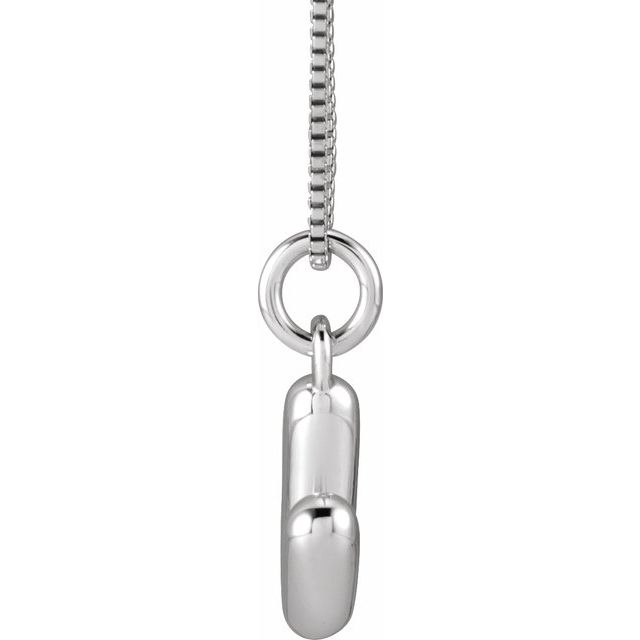 Bubble initial V necklace in white metal, side view