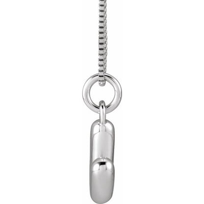 Bubble initial V necklace in white metal, side view