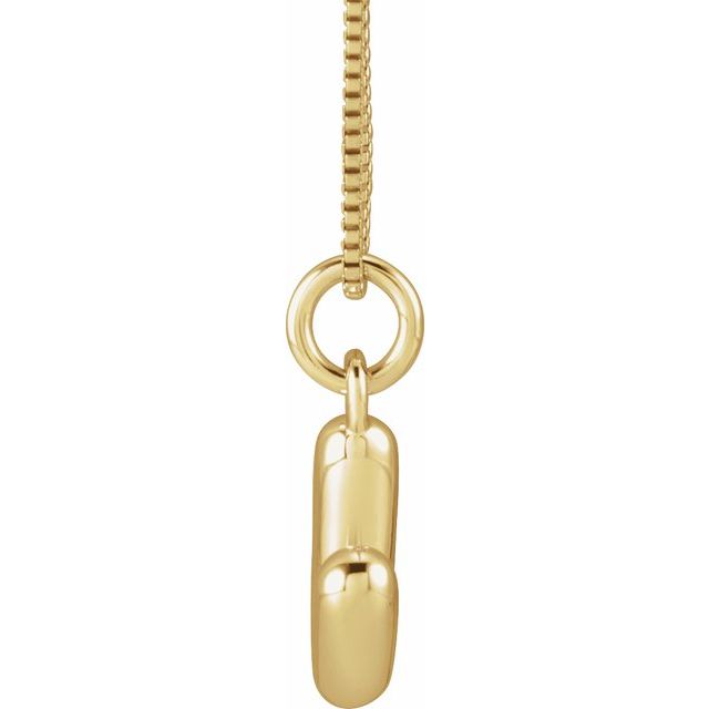 Bubble initial V necklace in yellow metal, side view