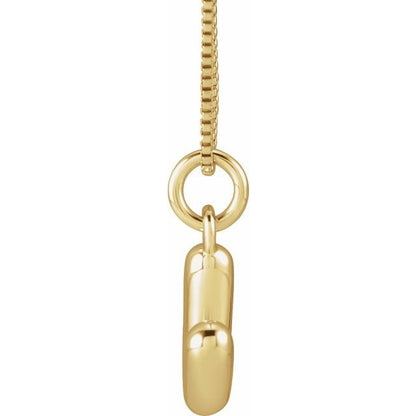 Bubble initial V necklace in yellow metal, side view