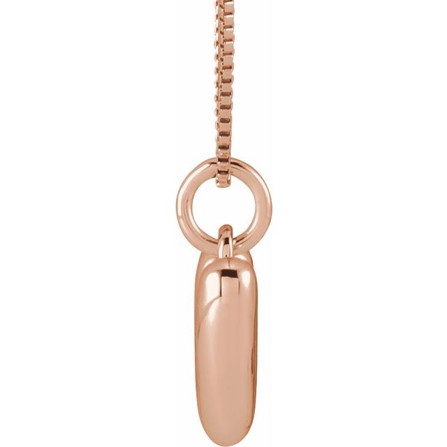 Bubble initial W necklace in rose metal, side view