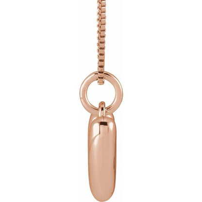 Bubble initial W necklace in rose metal, side view