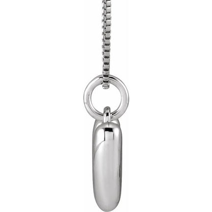 Bubble initial W necklace in white metal, side view