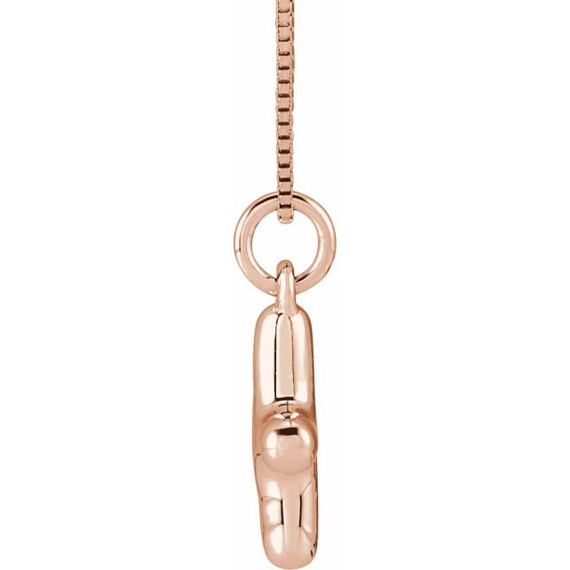 Bubble initial X necklace in rose metal, side view