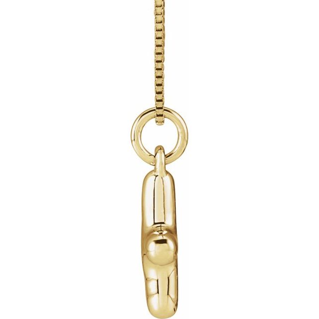 Bubble initial X necklace in yellow metal, side view