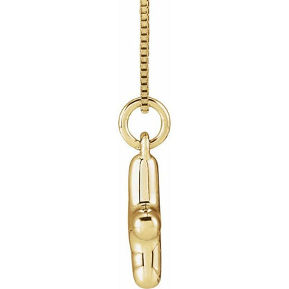 Bubble initial X necklace in yellow metal, side view
