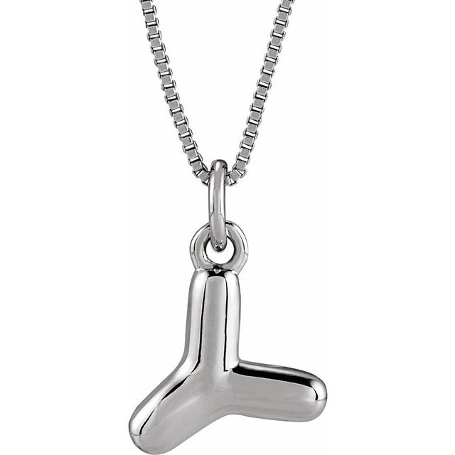 Bubble initial Y necklace in white metal, front view