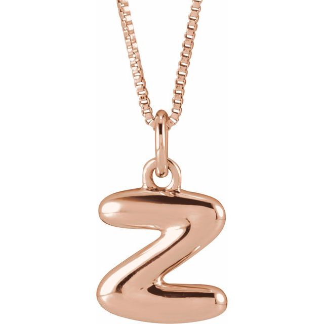 Bubble initial Z necklace in rose metal, front view