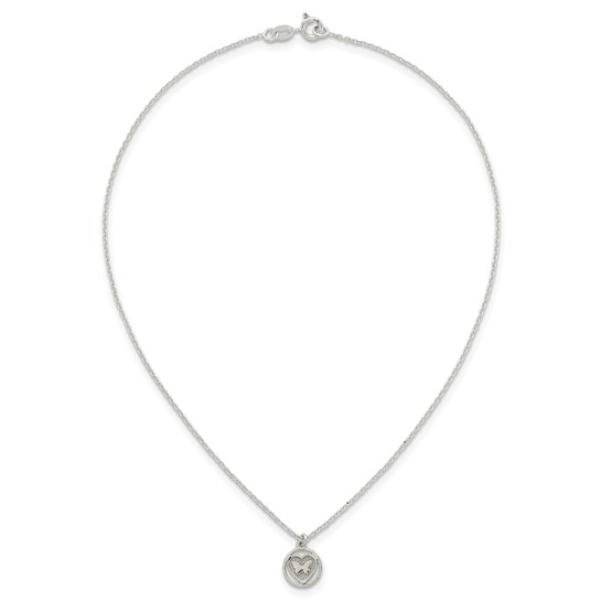 Full 14-inch sterling silver butterfly-in-heart necklace