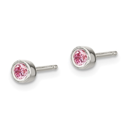 Pair of children's sterling silver pink cubic zirconia stud earrings