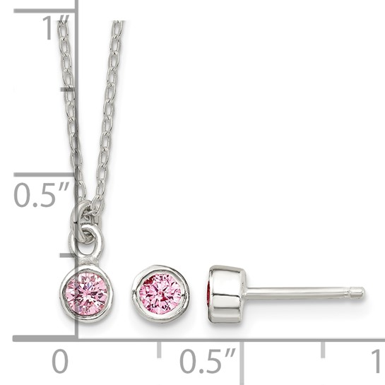 measurement guide for children's sterling silver pink cubic zirconia necklace and earring set