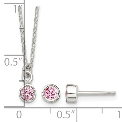 measurement guide for children's sterling silver pink cubic zirconia necklace and earring set
