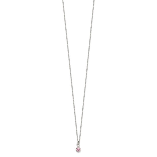 Full view of 14-inch children's sterling silver pink cubic zirconia necklace