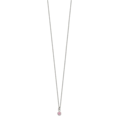 Full view of 14-inch children's sterling silver pink cubic zirconia necklace