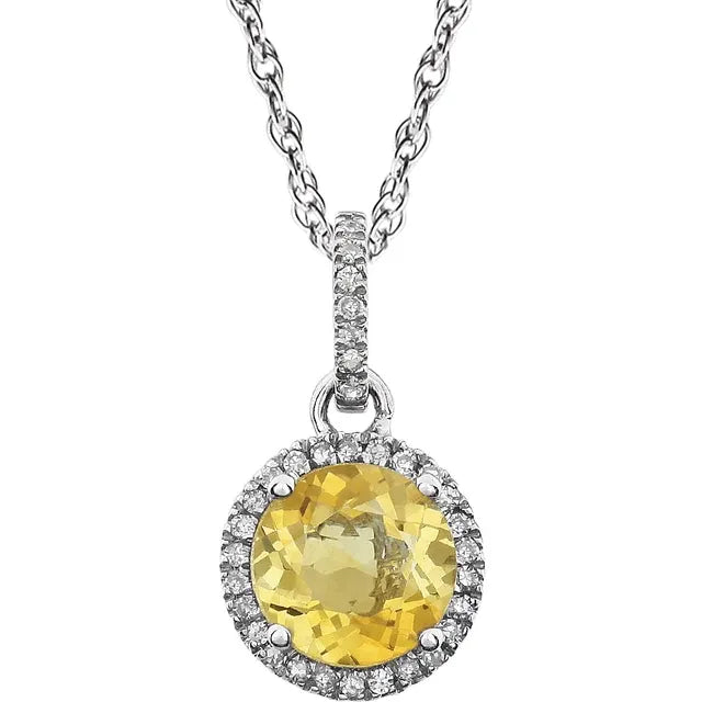 Halo Birthstone Necklace Collection – November Natural Citrine