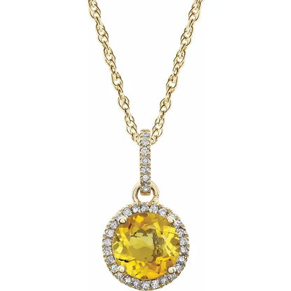 Halo Birthstone Necklace Collection – November Natural Citrine