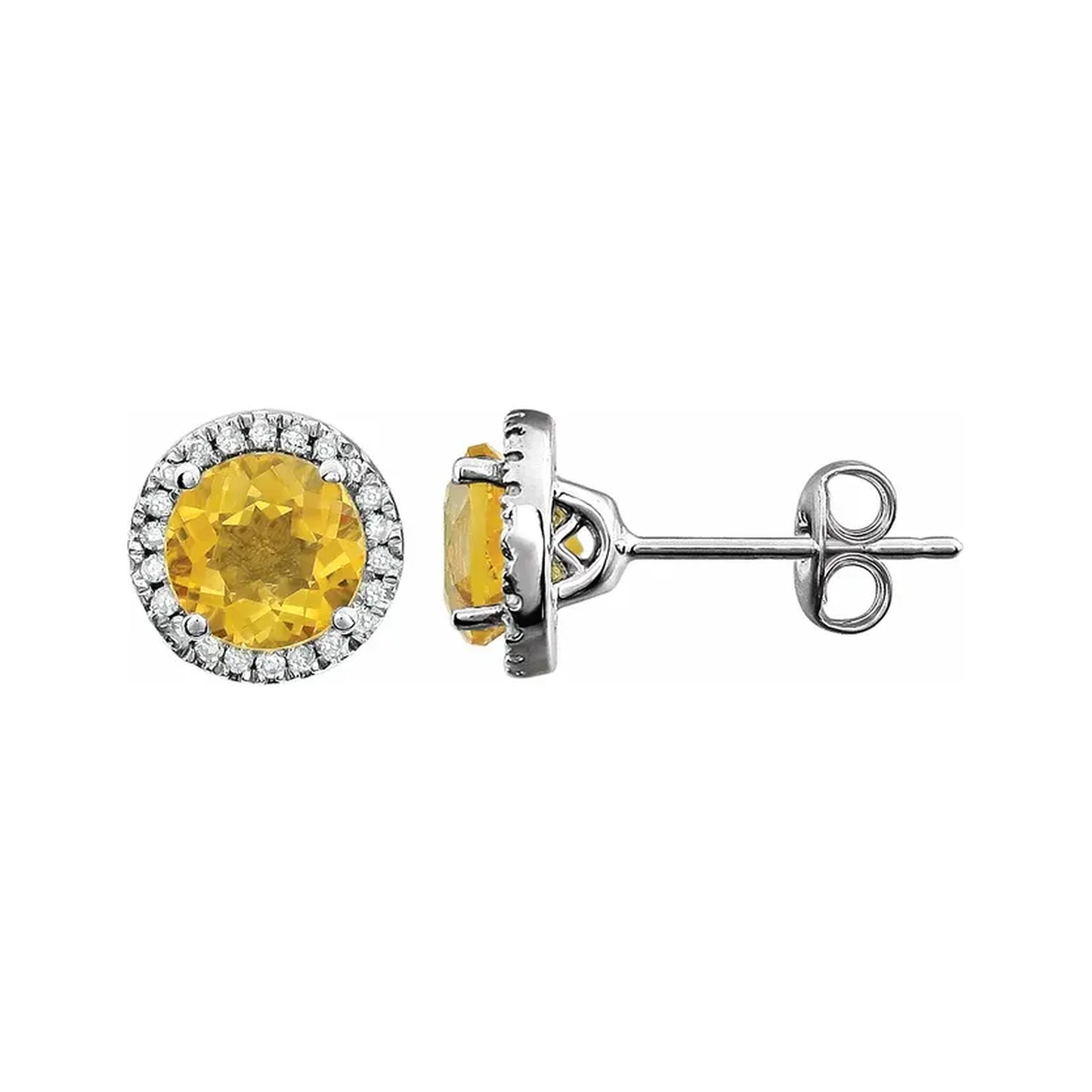 November Birthstone Halo Stud Earrings - Citrine and Lab-Grown Diamond