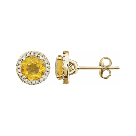 November Birthstone Halo Stud Earrings - Citrine and Lab-Grown Diamond