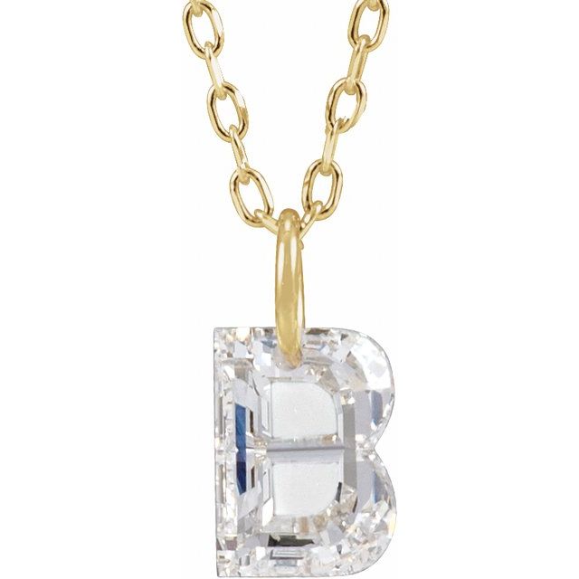 Letter-cut lab-grown diamond initial B necklace, front view