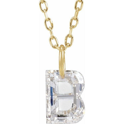 Letter-cut lab-grown diamond initial B necklace, front view