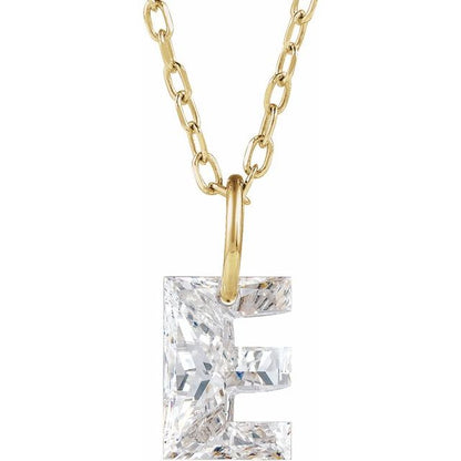 Letter-cut lab-grown diamond initial E necklace, front view