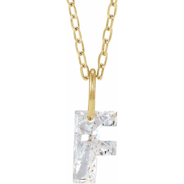 Letter-cut lab-grown diamond initial F necklace, front view
