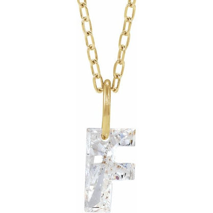 Letter-cut lab-grown diamond initial F necklace, front view