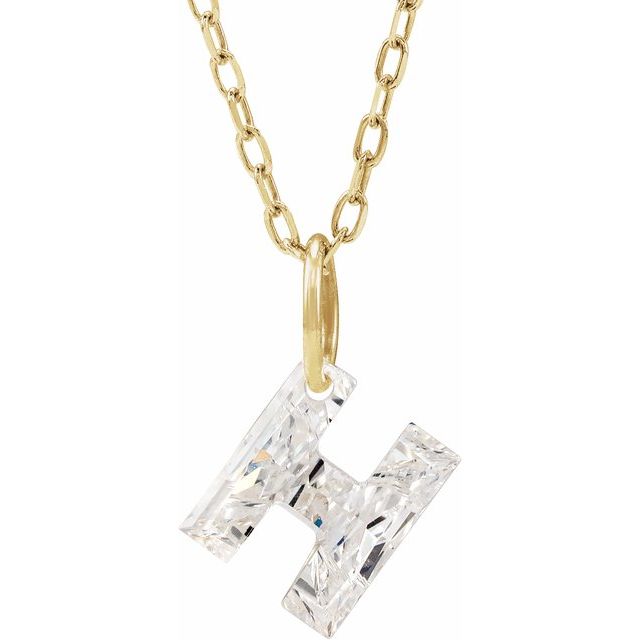 Letter-cut lab-grown diamond initial H necklace, front view