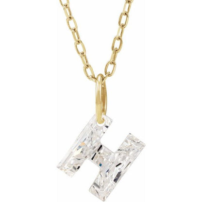Letter-cut lab-grown diamond initial H necklace, front view