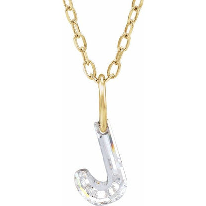 Letter-cut lab-grown diamond initial J necklace, front view