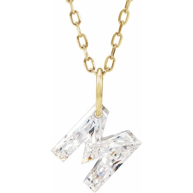 Letter-cut lab-grown diamond initial M necklace, front view