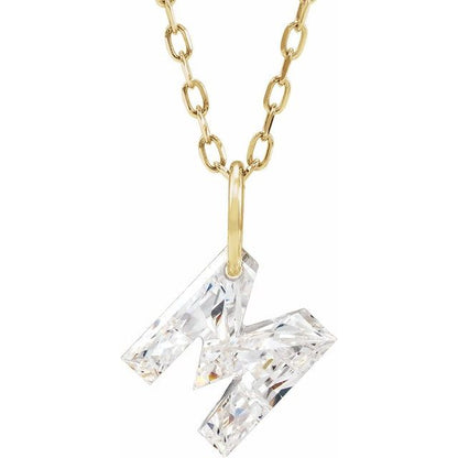 Letter-cut lab-grown diamond initial M necklace, front view