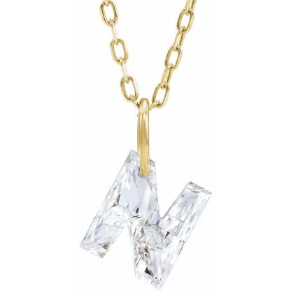 Letter-cut lab-grown diamond initial N necklace, front view