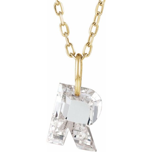 Letter-cut lab-grown diamond initial R necklace, front view